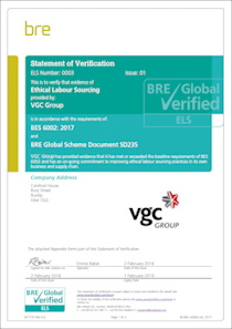 VGC Ethical Labour Standard certificate
