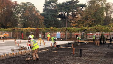 Working on the foundations of the Pavilion restaurant