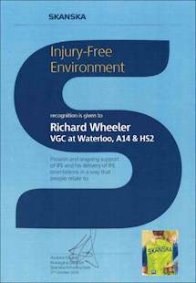 Richard Wheeler's IFE award certificate