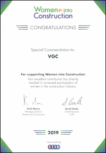 Women into Construction award certificate