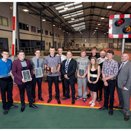 winners of the Newcastle College rail awards, with Marc McPake (centre)