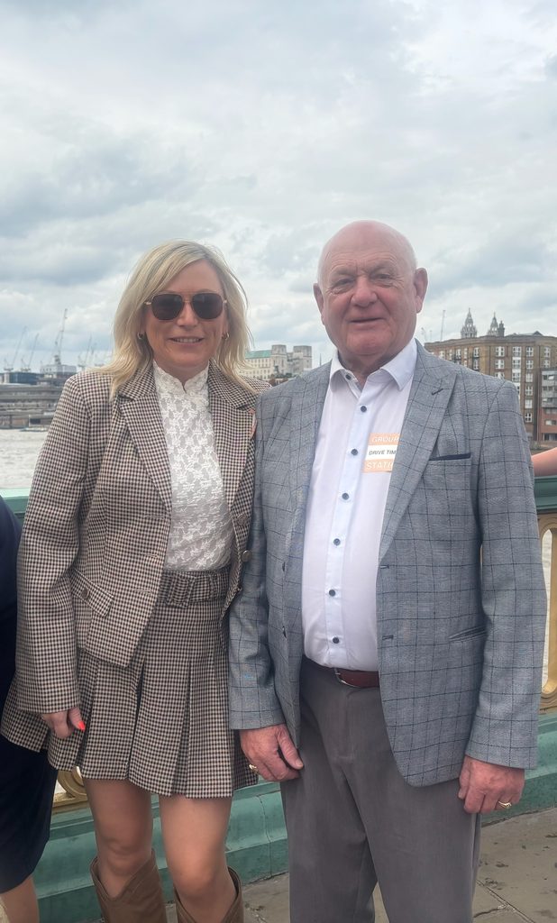 VGC Group CEO Ciara Pryce and Chairman Sean Fitzpatrick on Southwark Bridge during the Sheep Drive.